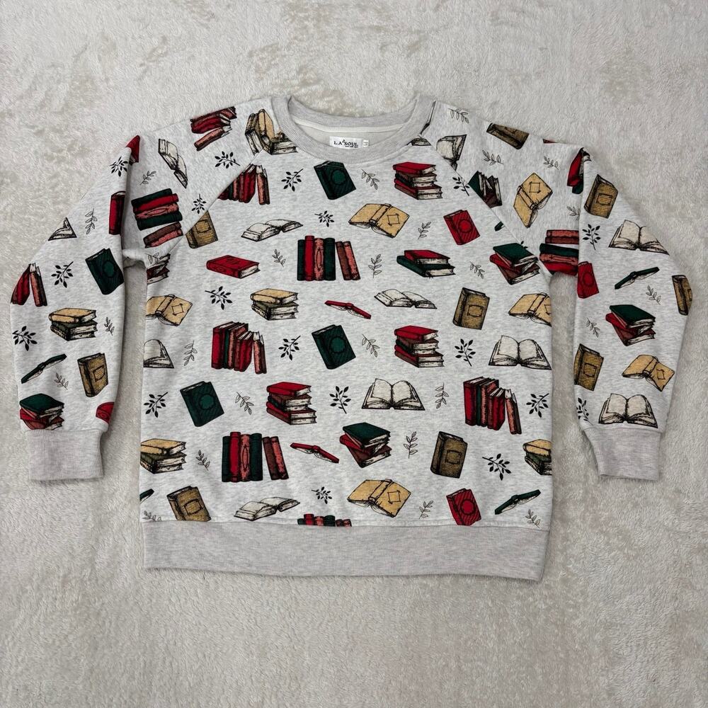 LA Soul M Book Print Fleece Crewneck Sweatshirt Reader Teacher Cottagecore